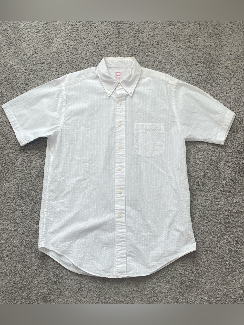 Brooks Brothers Mens Medium White Seersucker Short Sleeve Button Down Shirt Ivy